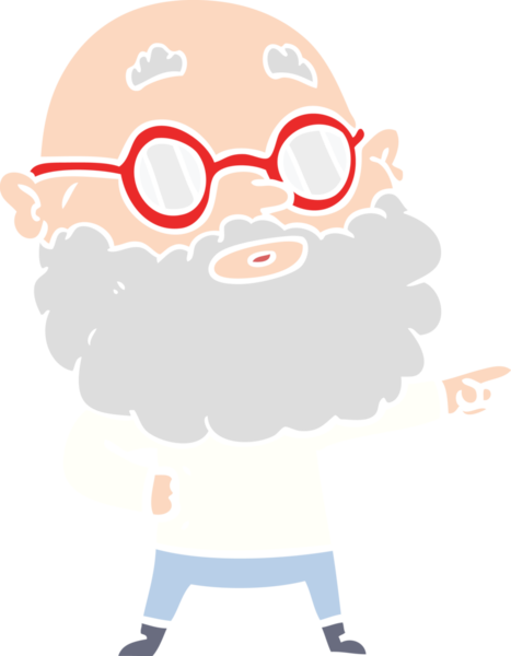 Düz renkli çizgi film meraklısı sakallı ve gözlüklü bir insan tarafından çizilmiş.