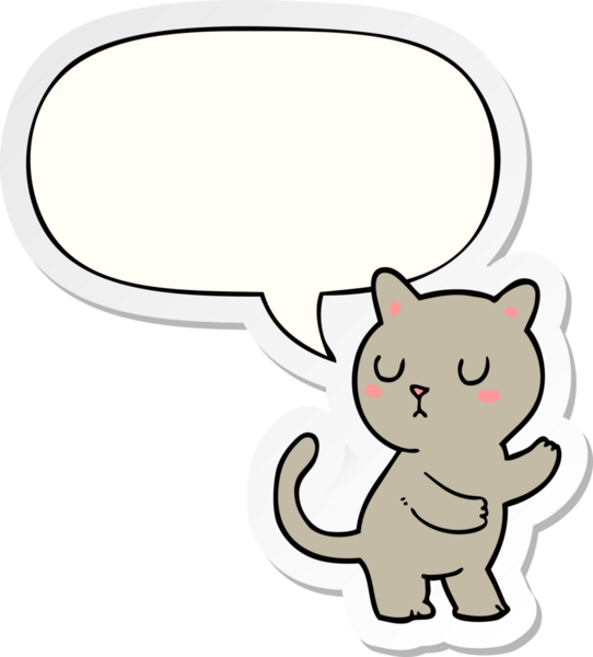 Bir insan tarafından çizilmiş baloncuk çıkartmalı çizgi film kedisi.