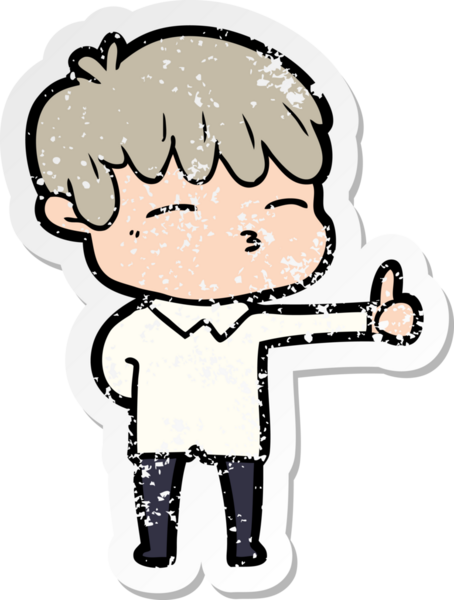 Bir insan tarafından çizilmiş, sıkıntılı bir çizgi film çıkartması.