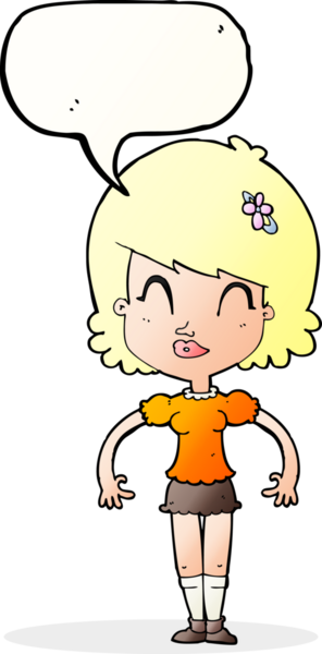 Bir insan tarafından çizilmiş konuşma balonu olan mutlu, güzel bir kadın.