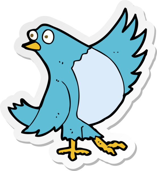 Bir insan tarafından çizilmiş dans eden mavi kuşun çıkartması.