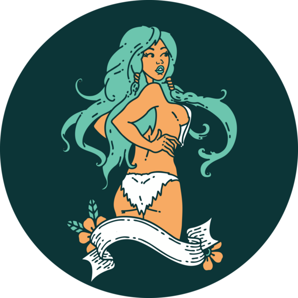 Geleneksel stil dövmeli bir Viking kızı pankartıyla bir insan tarafından çizilmiş.