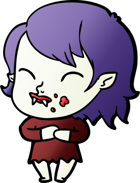 Bir insan tarafından çizilmiş yanağında kan olan vampir kız çizgi filmi.