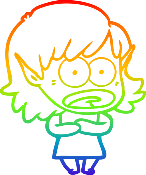 Karikatür çizen gökkuşağı gradyanı bir insan tarafından çizilen elf kızı şok etti.