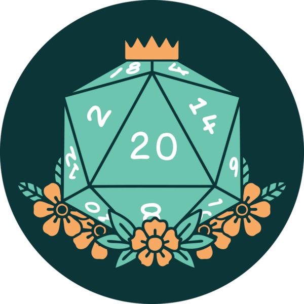 Doğal 20 D20 zarının bir insan tarafından çizilmiş ikonu.