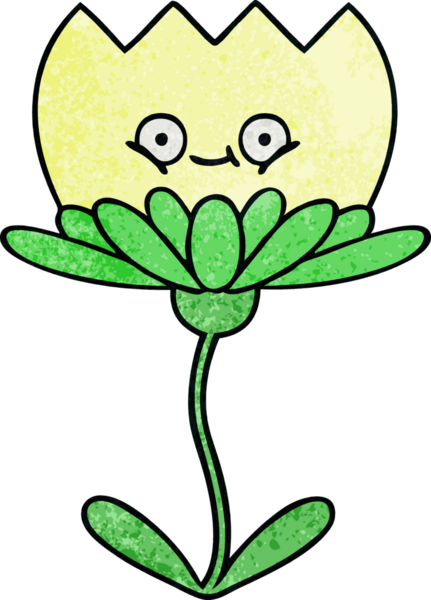 Bir insan tarafından çizilmiş bir çiçeğin retro grunge desen karikatürü