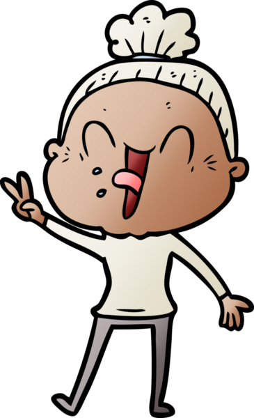 Bir insan tarafından çizilmiş mutlu yaşlı kadın çizgi filmi.