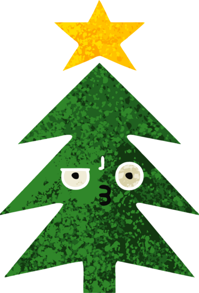 Bir insan tarafından çizilmiş bir noel ağacının retro çizim tarzı karikatürü.