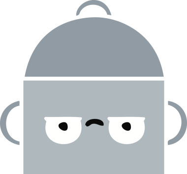 Bir insan tarafından çizilmiş yemek tenceresinin düz renkli retro karikatürü