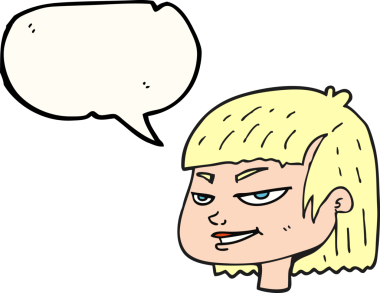 Serbest konuşma balonu karikatürü. Bir insan tarafından çizilmiş kaba görünüşlü kız.