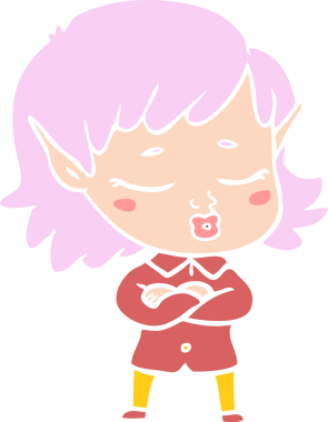 Bir insan tarafından çizilmiş düz renkli bir elf kızı.