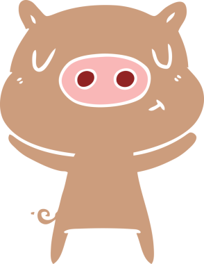 Düz renkli çizgi film içerikli domuz insan tarafından çizilmiş.