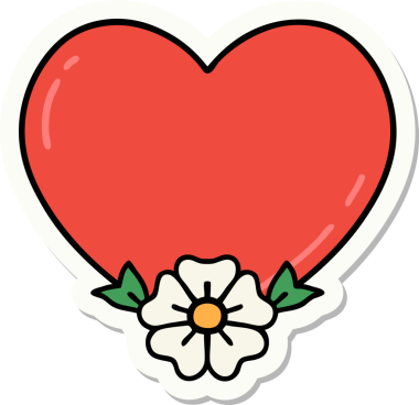 Bir insan tarafından çizilmiş geleneksel bir kalp ve çiçek stiliyle dövme çıkartması.