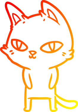 Bir insan tarafından çizilmiş parlak gözlü çizgi film kedisinin sıcak çizgi çizimi