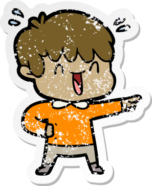 Bir insan tarafından çizilmiş gülen bir çizgi film karakterinin sıkıntılı çıkartması.