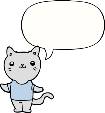 Bir insan tarafından çizilmiş konuşma balonu olan çizgi film kedisi.