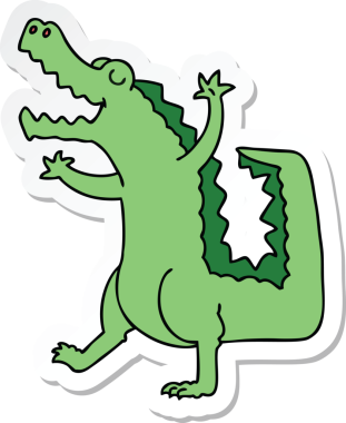 Bir insan tarafından çizilmiş garip bir timsah çizilmiş el çıkartması.