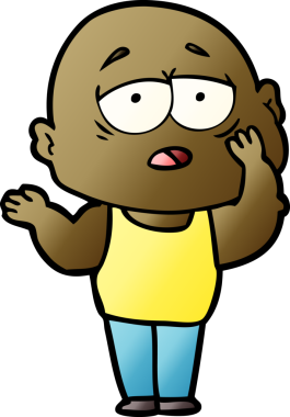 Bir insan tarafından çizilmiş yorgun, kel bir adam.