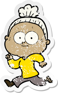 Bir insan tarafından çizilmiş mutlu, yaşlı bir kadının sıkıntılı çıkartması.