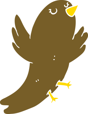 Bir insan tarafından çizilmiş düz renkli çizgi film kuşu