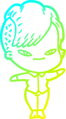 Hipster saç kesimi bir insan tarafından çizilmiş hoş bir çizgi film kızı çizimi.