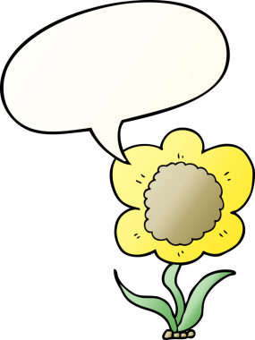 bir insan tarafından çizilmiş yumuşak eğimli konuşma baloncuklu karikatür çiçeği