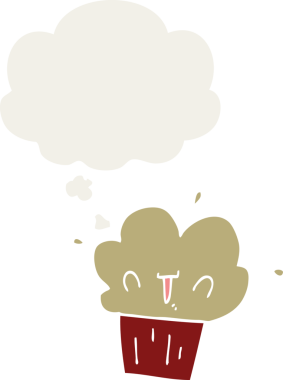 Düşünce baloncuğu olan, insan tarafından çizilmiş bir kek.