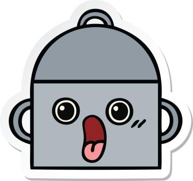 Bir insan tarafından çizilmiş şirin bir yemek pişirme kabının çıkartması.