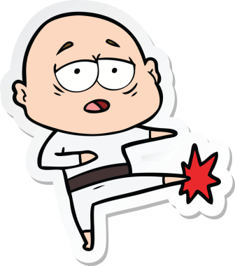 Bir insan tarafından çizilmiş, yorgun, kel bir adamın çıkartması.