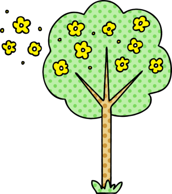 Bir insan tarafından çizilmiş çizgi roman tarzı tuhaf bir çizgi film ağacı.