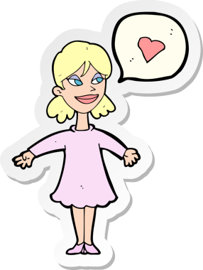 Bir insan tarafından çizilmiş, aşık bir karikatür kadının çıkartması.