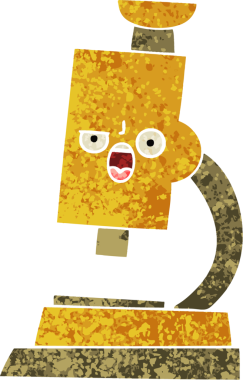 Bir insan tarafından çizilmiş mikroskobun retro illüstrasyon tarzı karikatürü