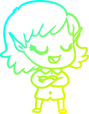 Bir insan tarafından çizilmiş mutlu bir elf kızı çizimi.