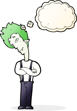 Bir insan tarafından çizilmiş düşünce baloncuğu olan bir vampir.