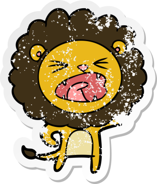 Bir insan tarafından çizilmiş karikatür aslanının sıkıntılı çıkartması.