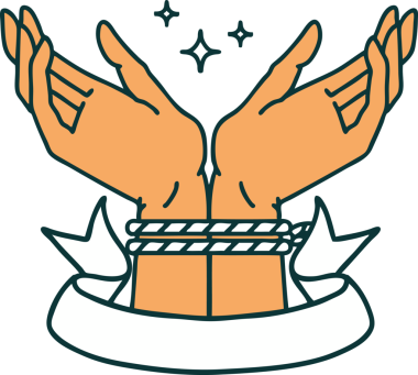 Bir insan tarafından çizilmiş bir çift el pankartıyla geleneksel dövme.