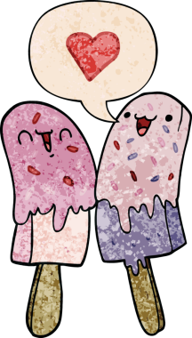 Karikatür buz lolipopu, insan tarafından çizilmiş eski moda bir konuşma baloncuğuna aşık.