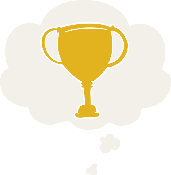 Düşünce baloncuğu olan bir insan tarafından çizilmiş bir spor kupası.