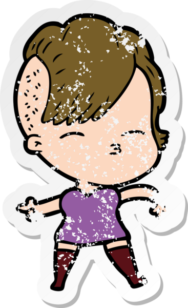 Bir insan tarafından çizilmiş, gözlerini kısan bir çizgi film karakterinin sıkıntılı çıkartması.