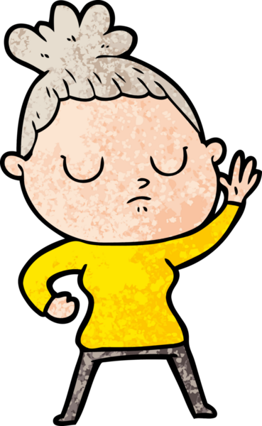 Bir insan tarafından çizilmiş sakin bir kadın çizgi filmi.