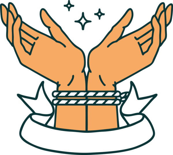 Bir insan tarafından çizilmiş bir çift el pankartıyla geleneksel dövme.