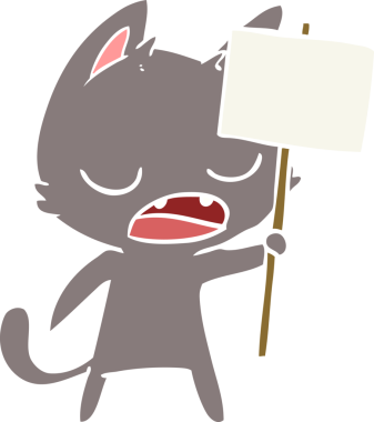 Bir insan tarafından çizilmiş levhalı düz kedi tarzı çizgi film.