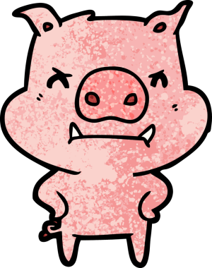 Bir insan tarafından çizilmiş kızgın çizgi film domuzu.