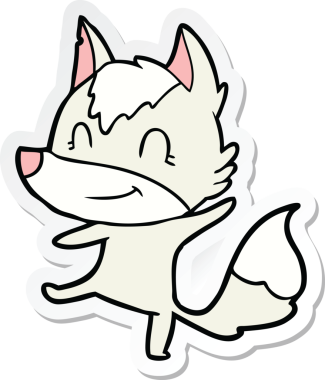 Bir insan tarafından çizilmiş dost canlısı bir kurt çizgi filminin çıkartması.