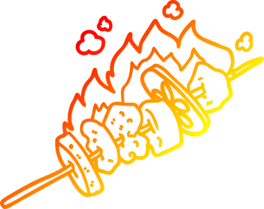 Bir insan tarafından çizilmiş bir karikatür kebabının sıcak çizgi çizimi