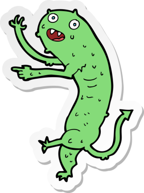 Bir insan tarafından çizilmiş küçük iğrenç bir canavarın çıkartması.