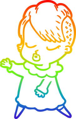 Gökkuşağı gradyan çizgi çizimi Bir insan tarafından çizilmiş güzel hippi kız