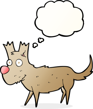 Düşünce baloncuğu bir insan tarafından çizilmiş küçük sevimli bir köpek.