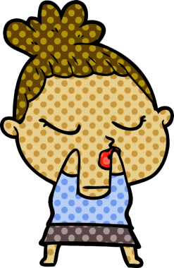 Bir insan tarafından çizilmiş sakin bir kadın çizgi filmi.