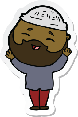 Bir insan tarafından çizilmiş mutlu sakallı bir adamın çıkartması.